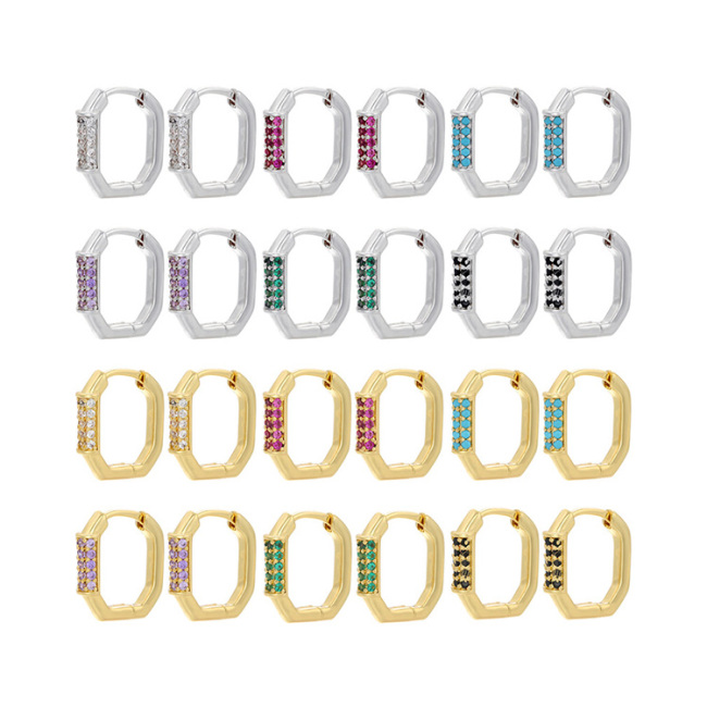 EC1752 Trendy Colour Enamel Rectangle Gold Cuff Ladies Earring ,Fashion Earrings Chunky Thick  Hoop CZ Pave Earrings For Women