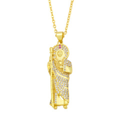 NZ1314 18K Gold CZ Micro Pave Blessed Mother Virgin Mary Saint Jude Satellite Ball Chain Necklace Gold Women Jewelry