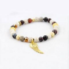 BRW4225 Fashion stone beaded Gold Angel Wing Charm Bracelet
