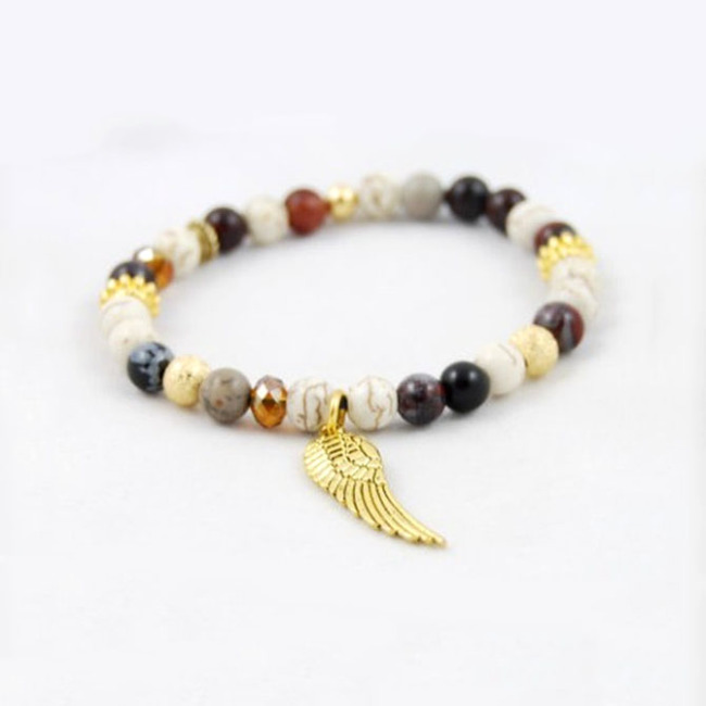 BRW4225 Fashion stone beaded Gold Angel Wing Charm Bracelet