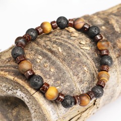BN5316 gemstone bead 8mm tiger eye and lava men bracelet