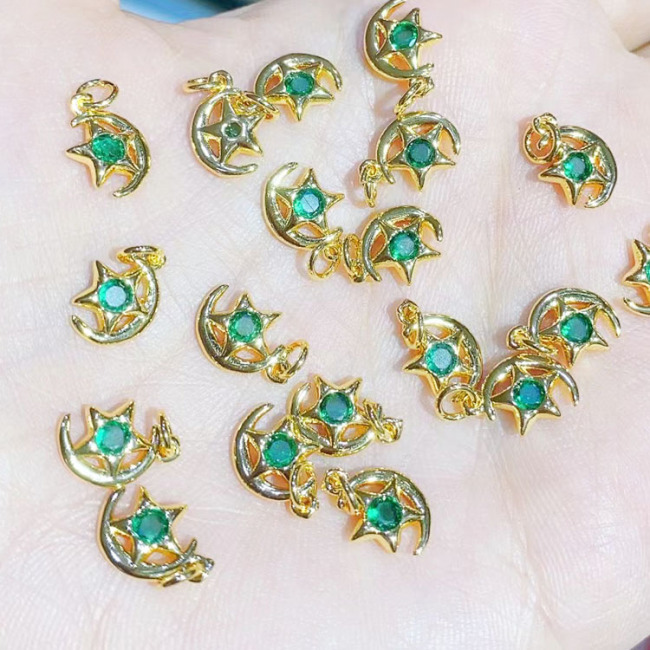 CZ8446 Chic mini minimalist gold plated micro pave cz starfish fish crescent moon and star celestial charms pendants