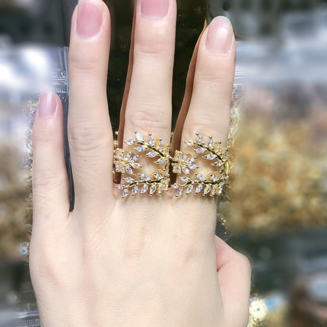 RM1130 Chic 18k Gold Plated Bling Crystal Butterfly Finger Rings for ladies,Diamond Zircon CZ Micro Paved Leaf Rings for  women