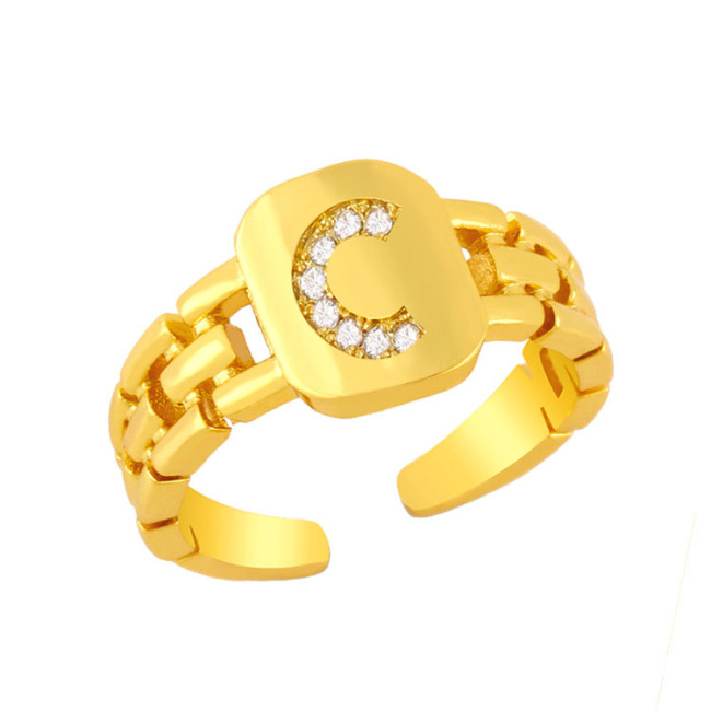 RM1231 Hot Selling 18K gold plated brass CZ diamond micro pave  Alphabet Letter Initial metal stackable Rings for Ladies