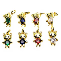 CZ8525 18K Gold Plated Over Brass CZ Paved Cute Bear Charm Pendants