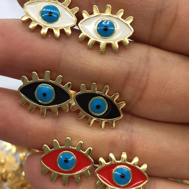 EC1205 Popular New 2019 Fall Enamel Gold Plated Evil Turkish Eye Stud Designer Earrings