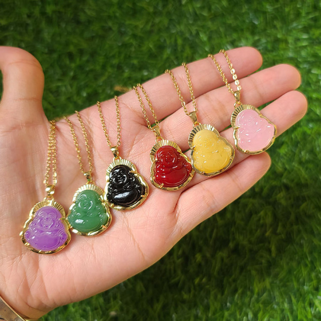 NN1138 stainless steel chain natural stone jade buddha necklace for woman 2021