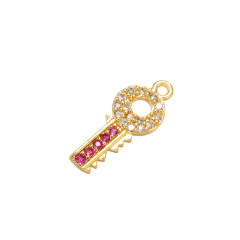 CZ7889 Popular Mini Rainbow Cubic Zirconia Diamond CZ Micro Pave Key Bracelet Charms Pendants