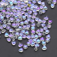 GP0952 Tiny Small Rainbow AB Iridescent Crystal Glass Heart with GOld Shade Jewelry Beads