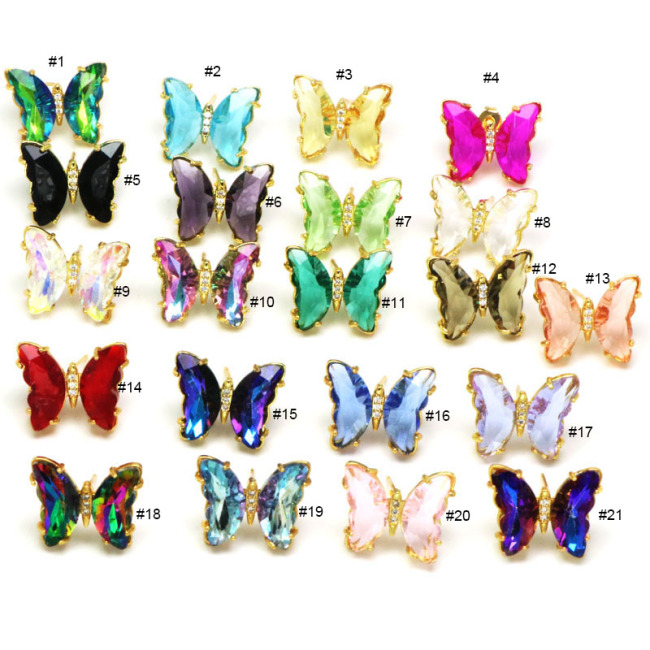 EC1809 Pretty Small Womens 18k Gold Plated Butterfly CZ Micro Pave Simulated Crystal Butterfly Stud Earrings for Women Girls