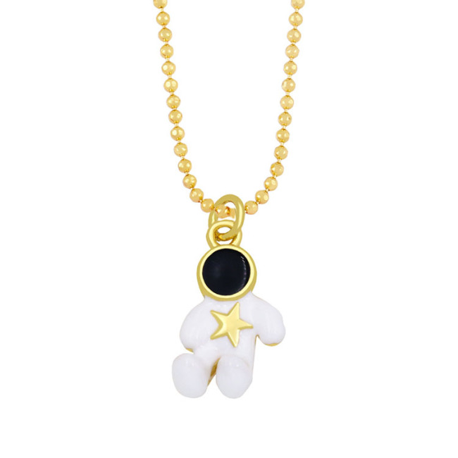 NM1225 18K Gold Plated Enamel Astronaut Pendant Necklace Spaceman Necklace Space Planet Star Moon Celestial Jewellery