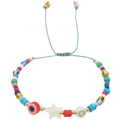 BG1107 Hot Sale Colorful Evil eyes Charm White Shell Star Bracelets ,Miyuki Blue Seed Beads Bracelet For Gifts
