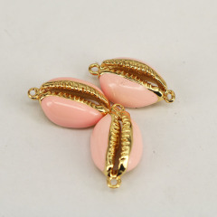JF8713 Beach Charm Gold Plated Enameled Cowrie Shell Charms Connectors, Enamel Seashell Shells with double bail