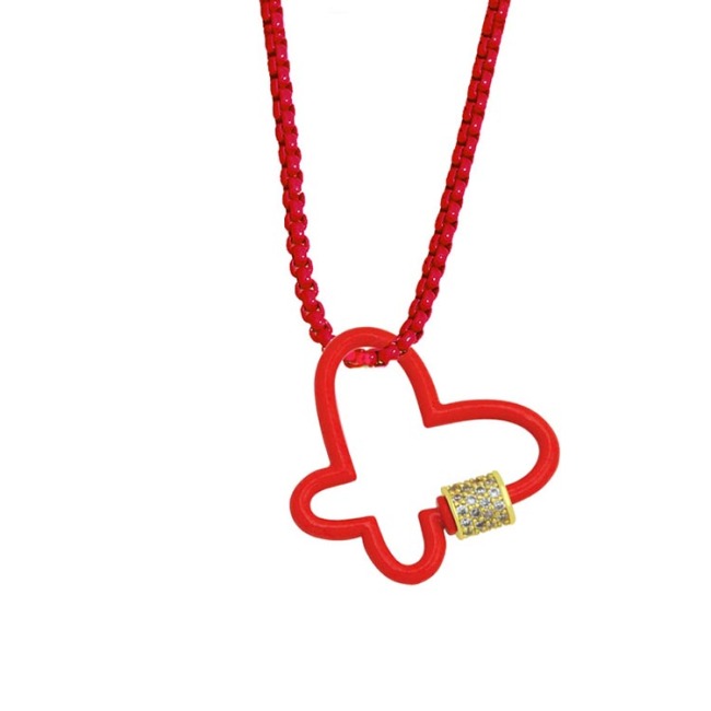 NZ1303 Popular Neon Enamel Colorful Butterfly Carabiner Clasp Box Chain Necklace for Ladies Women