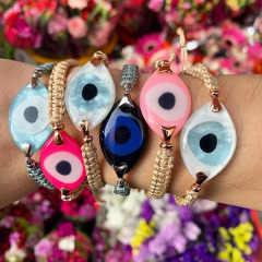 BG1100 Fashion Handmade Large Turkey Evil Eyes Macrame Bracelet,Protector Bracelet Jewelry for Lovers gift