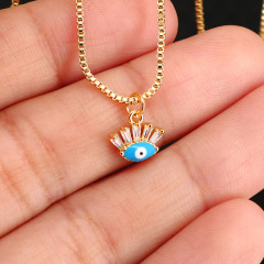 NZ1155 Chic Dainty Tiny Enamel Gold Plated Zircon Diamond CZ Micro Paved Evil Eyes Charm Chain Protection necklace