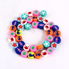 CC1873 Rainbow Polymer Clay Disc Animal Starfish Fish Turtle Crab Flat Round Beads