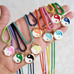 NM1080 2021 Summer Beach Jewelry Gold Plated Neon Enamel Rainbow Yin Yang Pendant with Enamel Box Chain Necklace NM1080 2021 Summer Beach Jewelry Gold Plated Neon Enamel Rainbow Yin Yang Pendant with Enamel Box Chain Necklace