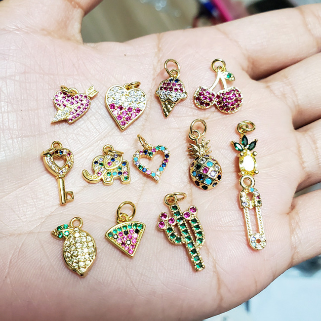 CZ8270 Dainty Mini Small Multicolor Cubic Zirconia Heart Charm,Tiny Rainbow CZ Fruit Evil Eyes Charm Pendant for Jewelry making