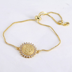 BC1272 Fashion  charm adjustable Gold plated Brass CZ Micro Pave Blessed mother virgin Mary wrist chain women  bracelet