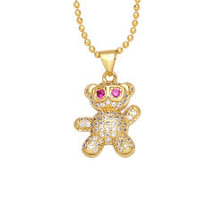 NZ1332 18k Gold Plated Cute CZ Micro Pave Bear Pendant Ball Chain Necklace for Women