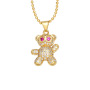 NZ1332 18k Gold Plated Cute CZ Micro Pave Bear Pendant Ball Chain Necklace for Women