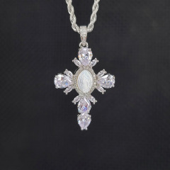 NZ1335 Cubic Zirconia CZ Micro Pave Virgin Mary Cross necklace, Diamond Cross Religious Stainless Steel Rope Chain Necklace,