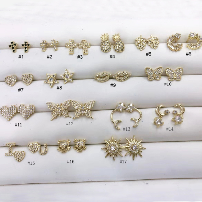 EC1593 Chic Pretty Womens Fashion CZ Micro Paved Cross Skull Butterfly Charm Stud Earrings for Women Girls