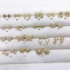 EC1593 Chic Pretty Womens Fashion CZ Micro Paved Cross Skull Butterfly Charm Stud Earrings for Women Girls