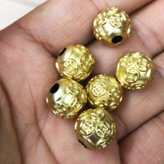 JS1461 High Quality 3D Matte 24K Gold Plated Coins of Fortune Money Beads 12mm Pixiu Feng Shui Ball Beads