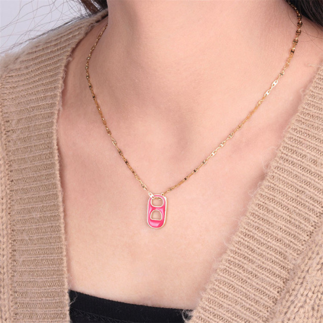 NM1222 Gold Enamel Soda Cap Pop Tab Charm, Pull Tab Gold Can Tab Pendant Chain Necklace