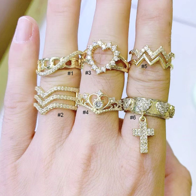 RM1189 Dainty Delicate  Minimalist Gold Plated CZ Micro Pave Triple Strand Chevron V Crown Stack Rings for Ladies