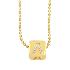 NZ1340 New Style 18K Gold Plated Cube Dice 26 Alphabet Letter Charm Necklaces Initial Charm Chain Necklace for Women