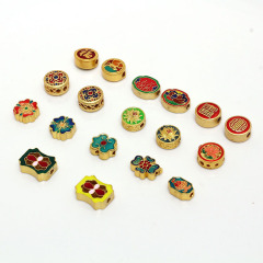 Gold Plated Enamel Rainbow Lotus Blessing Good Luck Fortune Cloisonne Beads,Chinese Elements Jewelry Beads