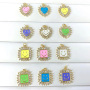 CZ8434 Jewelry Supplies Rainbow Colored Enamel Gold Crystal CZ Micro Pave Round Heart Square Smiley Charm Pendants