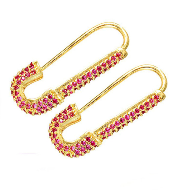 EC1201 Dainty Gold Plated Diamond Micro Pave Rainbow Cubic Zirconia cz Safety pin Earring for Women Gift
