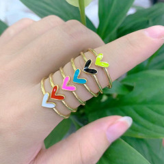 RA1078 NEW Delicate Mini Minimal Gold Plated Neon Enamel Multicolor Rainbow Multi Colored Heart Open Rings