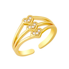 RM1200 New Dainty Minimalist Gold Plated Diamond CZ Micro Pave  Solitaire Bridal Triple  Double Stackable Open Rings