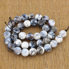 AB0489 Black White Fire Dragon Veins Agate Faceted Round Beads