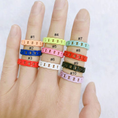 RA1025 Popular Neon Enamel Rainbow Colored  Brass metal link chain Stackable Rings for Ladies