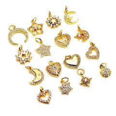 CZ8291 wholesale tiny CZ brass moon charms for necklace jewelry accessories copper star & heart pendant CZ8291 wholesale tiny CZ brass moon charms for necklace jewelry accessories copper star & heart pendant