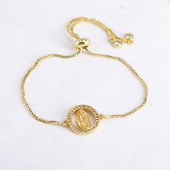 BC1272 Fashion  charm adjustable Gold plated Brass CZ Micro Pave Blessed mother virgin Mary wrist chain women  bracelet