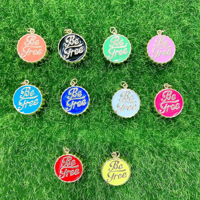 JS1592 18k Gold Plated brass metal enamel be free caps charms Pendant