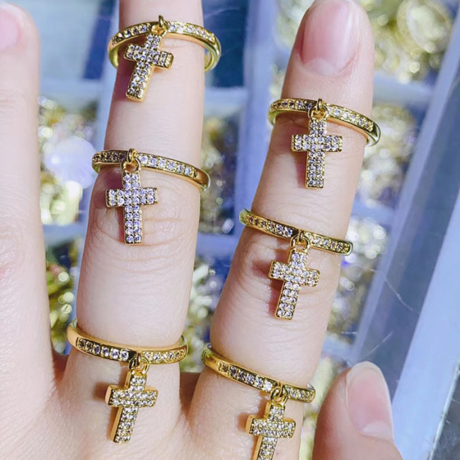 RM1396 Fashion Dainty 18K Gold Plated over Brass CZ Cubic Zirconia Paved Open Heart Solitiare Rings For Ladies