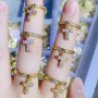 RM1396 Fashion Dainty 18K Gold Plated over Brass CZ Cubic Zirconia Paved Open Heart Solitiare Rings For Ladies