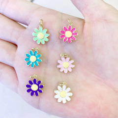 JS1586 Dainty 18k Gold Plated brass colorful enamel sun flower smiley daisy flower charms Pendant JS1586 Dainty 18k Gold Plated brass colorful enamel sun flower smiley daisy flower charms Pendant