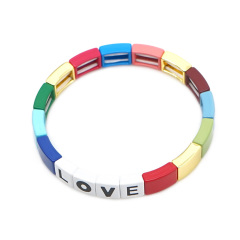 BM2011 New 2019 Popular Enamel Rainbow Brite Alphabet Love Enameled Crush Colorful Tile Elastic Bracelet