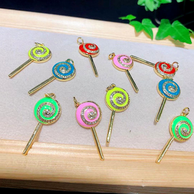CZ8433 CZ Rainbow Enamel Colorful Neon lollipop lolly Candy Charm Pendants