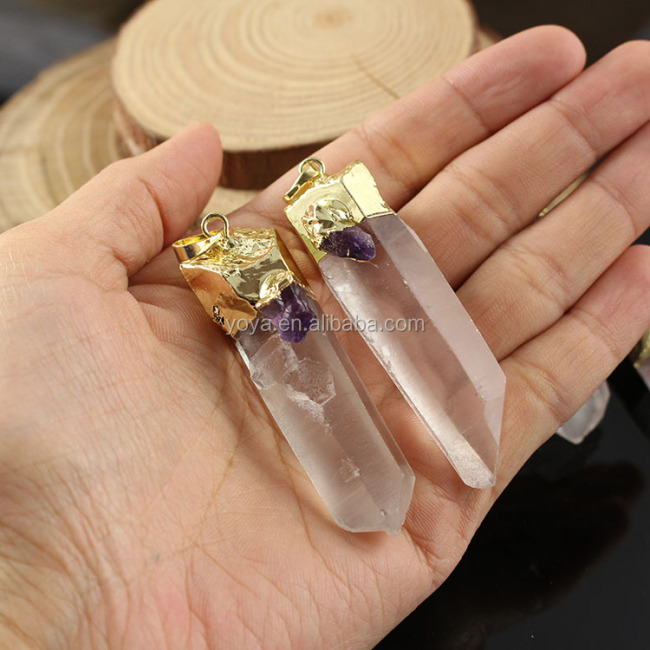 JF6648 Newest Style Clear quartz crystal chakra spike bullet pendant with amethyst
