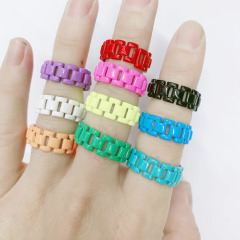 RA1026 New design Enamel Rainbow Colored  Brass Metal watch chain Stackable Rings jewelry for Ladies
